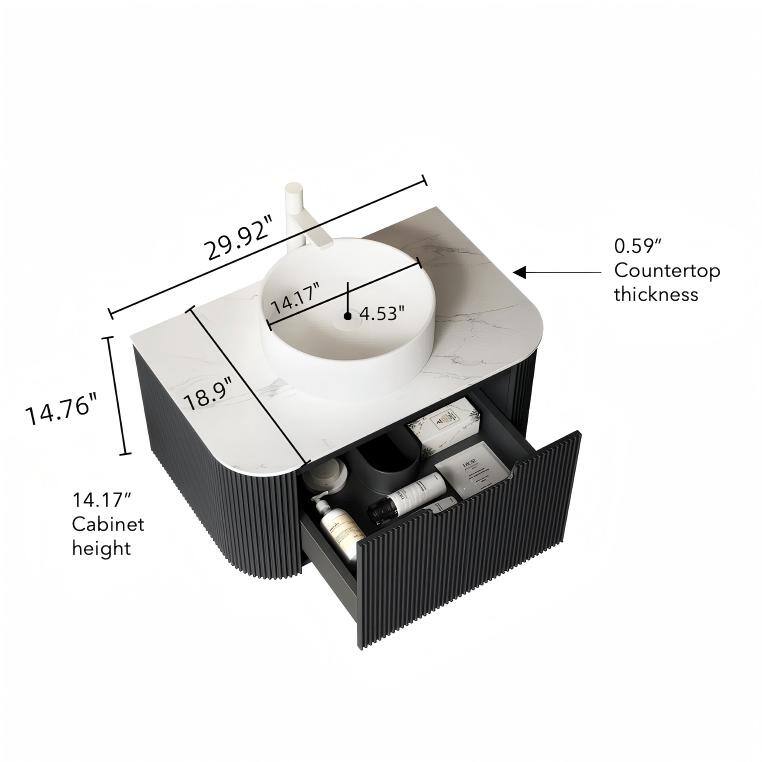 Modland 24"-60" Wall Mount Vanity with Vessel Sink - French Stripes, Pre-Assembled, Soft-Close Drawer