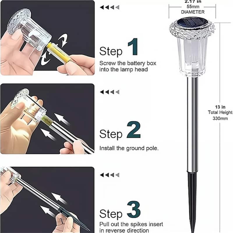 13'' Solar Pathway Lights Outdoor LED Yard Lights for Garden, Driveway