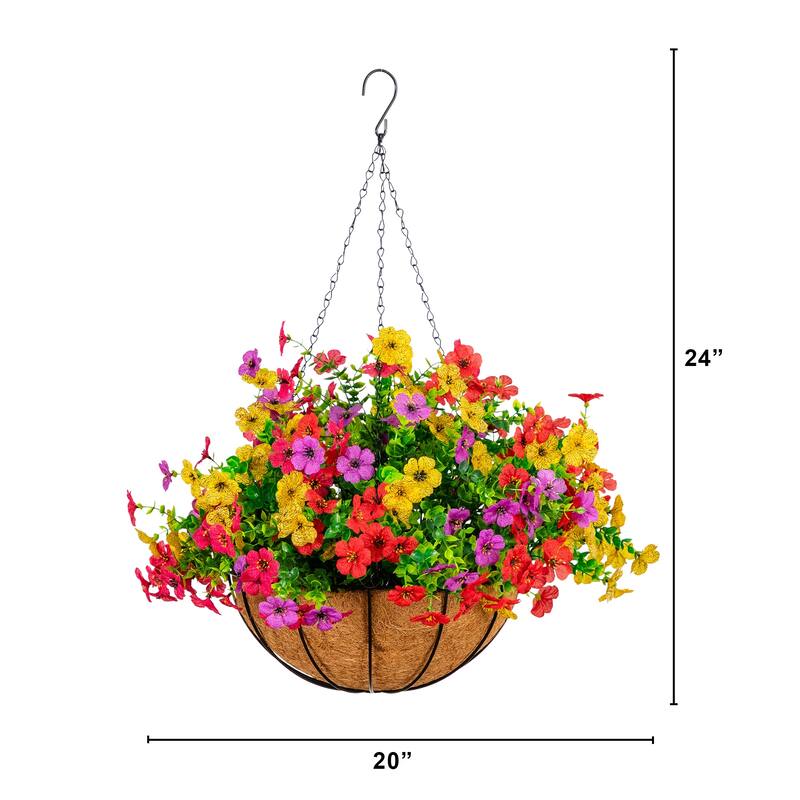 18-in UV Resistant Artificial Daisy Hanging Basket DIY Kit - Set of 2