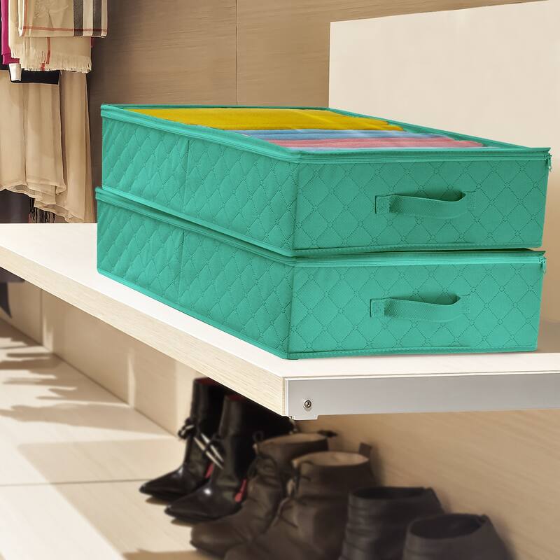 Storage Bags Closet & Underbed Organizer Set, Clear Cover, Foldable with Carry Handles (2-Pack)