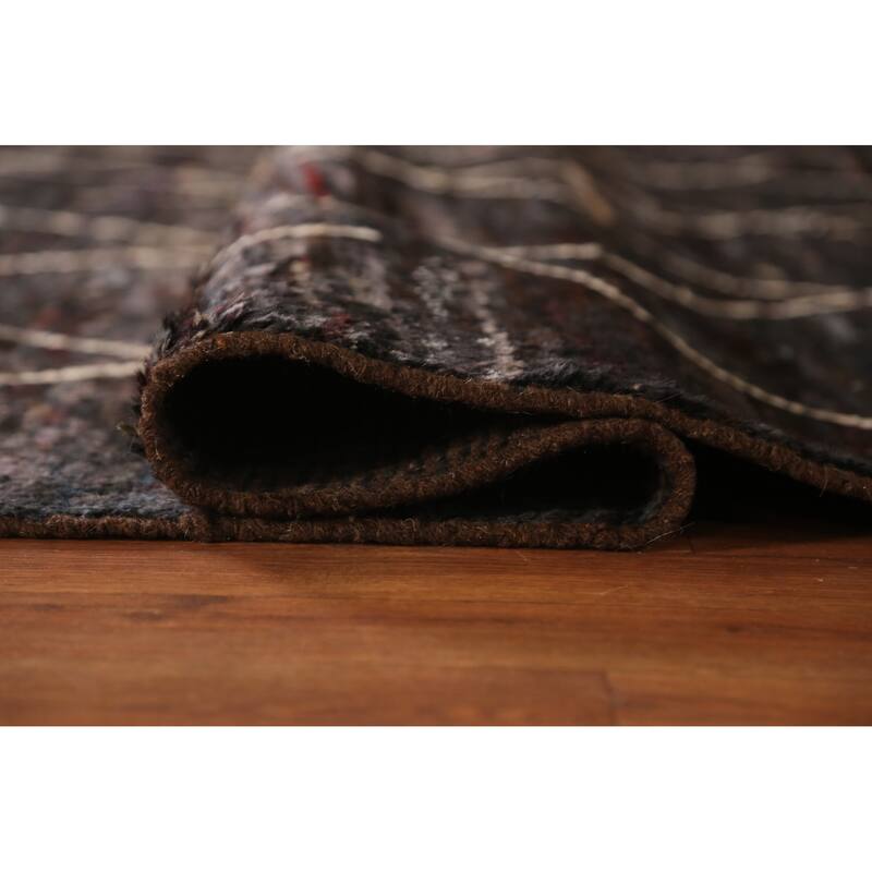 Geometric Black Moroccan Oriental Area Rug Handmade Wool Carpet - 6'11" x 9'9"