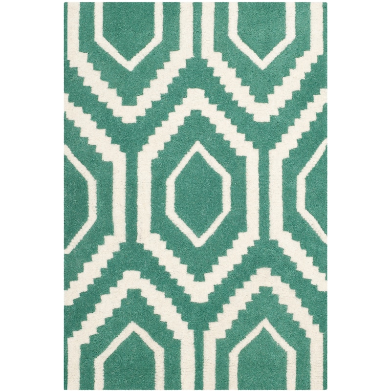 SAFAVIEH Handmade Chatham Altrud Moroccan Modern Wool Rug - 2' x 3' - Teal/Ivory