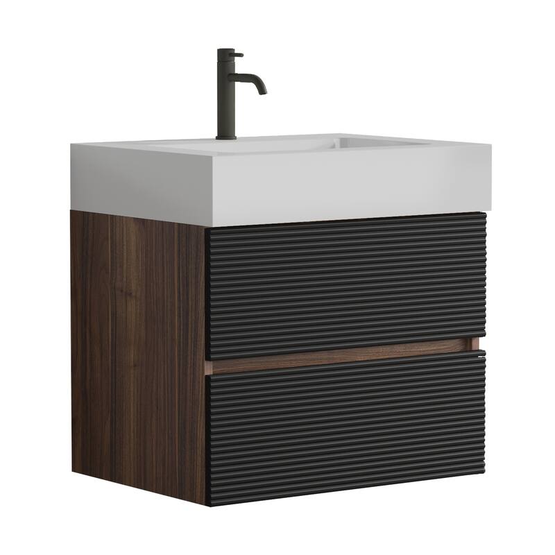GDFStudio - Grace Floating Bathroom Vanity with Solid Surface Sink and Soft-Close Storage