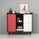 preview thumbnail 7 of 10, 35" Modern Black Buffet Storage Cabinet with Unique Drawer Panels, 2 Doors and Open Shelves, Accent Sideboard Black Red