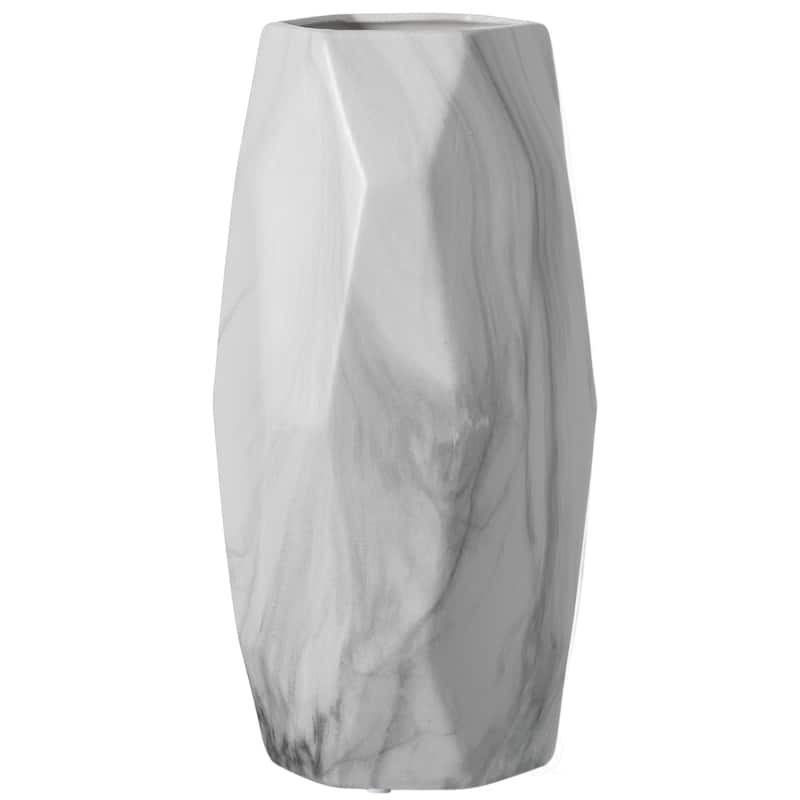 Contemporary ceramic table vase featuring a marble look design and geometric shape, ideal as a flower holder