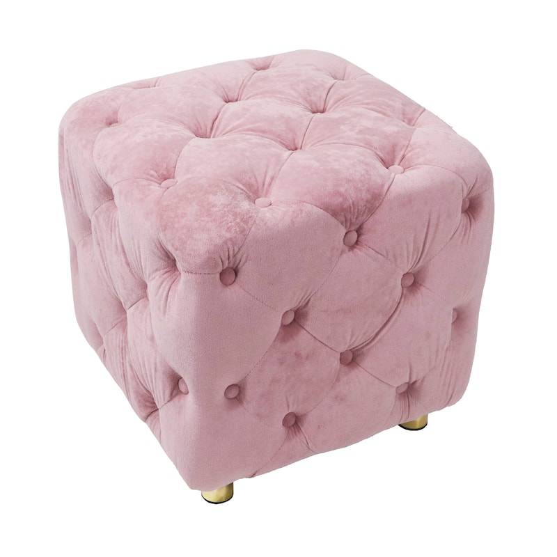 Velvet Upholstered Ottoman, Multi-Functional Dice-Shaped Foot Stool, Dressing Makeup Chair with Hidden Storage Compartment