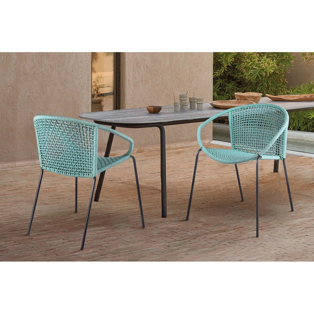 Snack Modern Rope Woven Outdoor Patio Stackable Dining Chairs - Set of 2