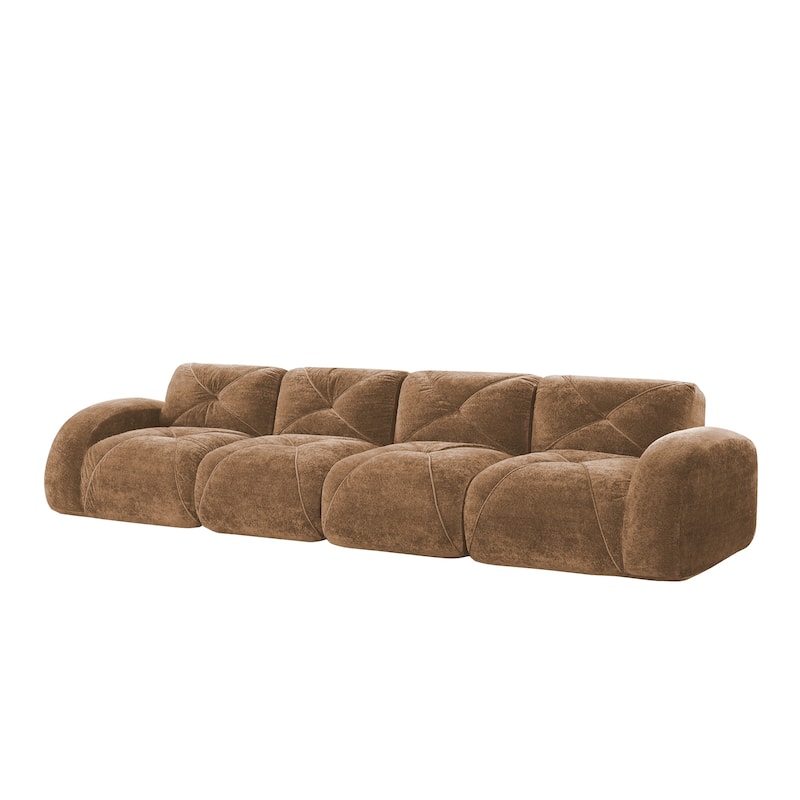 Roomfitters 114 Inch Modular Floor Sofa, Fluffy Plush Sectional with Ottoman, Chocolate