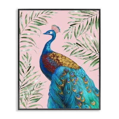 Stupell Elegant Peacock & Palm Sprigs Framed Giclee Art Design By Nan