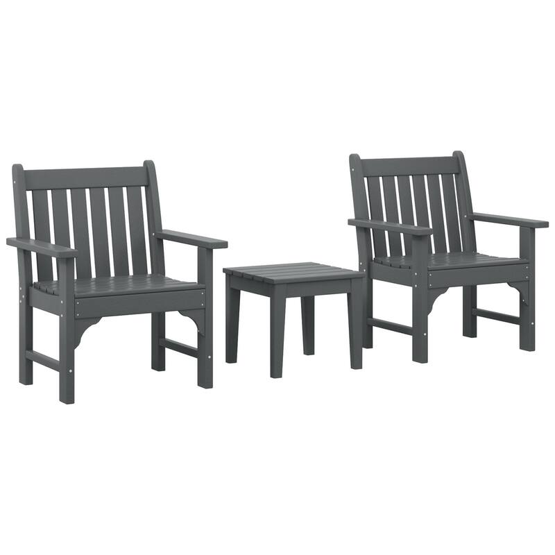 Laguna Outdoor Patio 3-Piece Garden Arm Chair Conversation Set With Side Table - Gray