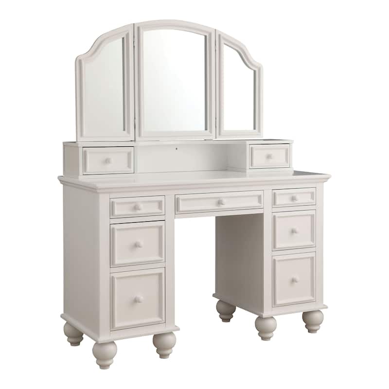 Boke Transitional Solid Wood 3-Piece Makeup Vanity Set with 3-side Mirror by Furniture of America