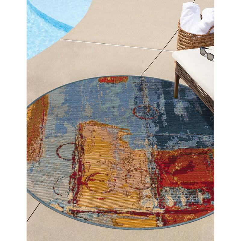 Outdoor Ucul Collection Area Rug - Multi - 8' Round