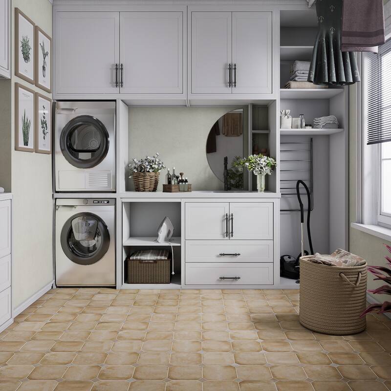 Merola Tile Laverton Octagon Beige with Taco Arena 7-7/8" x 7-7/8" Porcelain Floor and Wall Tile - Case (50 Tiles)