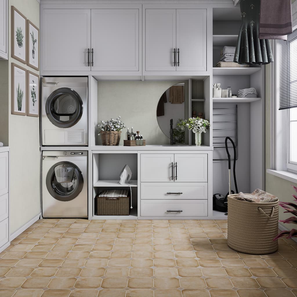 Merola Tile Laverton Octagon Beige with Taco Arena 7-7/8" x 7-7/8" Porcelain Floor and Wall Tile
