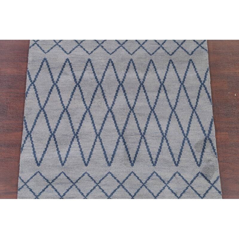 Hand Knotted Oriental 100% Wool Carpet Modern Geometric Greys & Charcoal Moroccan Area Rug - 7' 8'' X 5' 1''