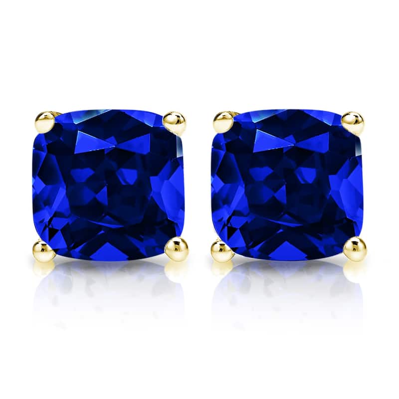 Auriya 14k Gold Lab Grown Gemstone Blue Sapphire Stud Earrings Cushion 0.25 to 5.00 ct. tw. 4-Prong Basket Screw-Back