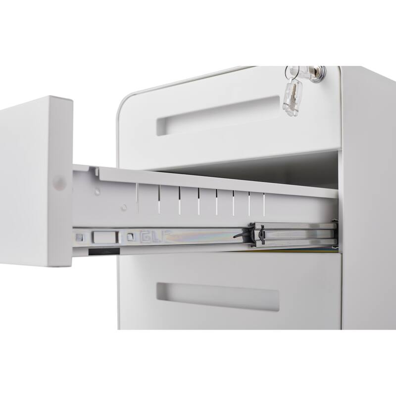 3-Drawer Locking Mobile File Cabinet with Wheels, Metal Home Office Storage Cabinet with Pencil Tray & Hanging Bars