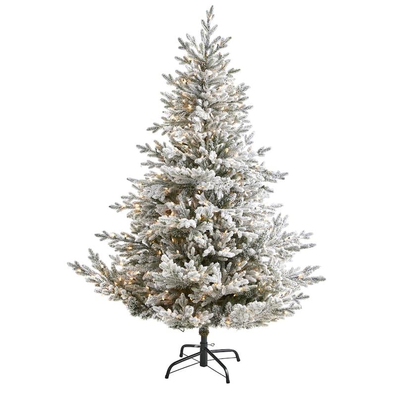 6ft Flocked Christmas Tree with Warm White Lights - Holiday Decor, Artificial Fir Tree, Bendable Branches - 72