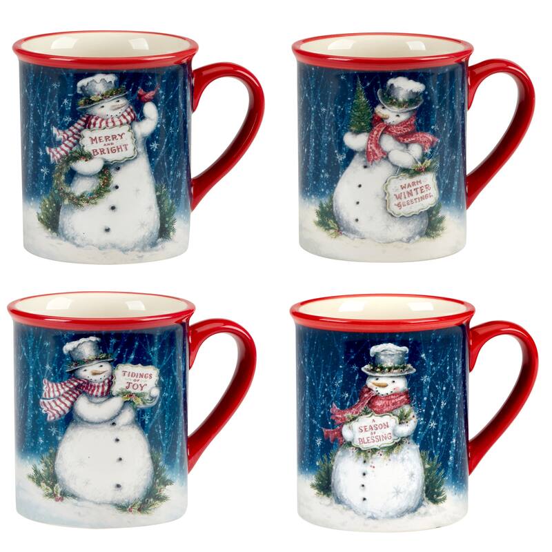 Certified International Snowman Greetings 18 oz. Mugs, Set of 4 Assorted Designs