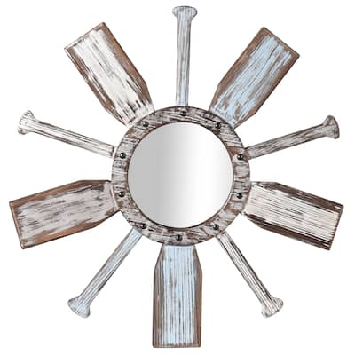 Montauk - Weathered Boat Paddle Wall Mirror - White & Blue Finish