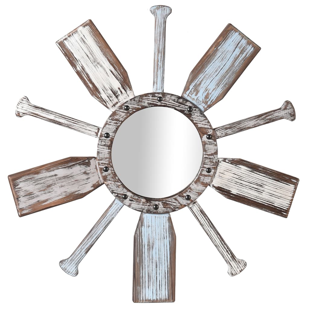 StyleCraft Montauk - Weathered Boat Paddle Wall Mirror - White & Blue Finish