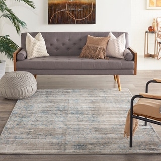 Desert Skies Vintage Floral Beige Blue Area Rug