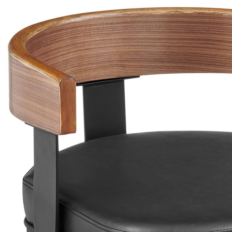 HomeRoots 26" Black Faux Leather and Iron Low Back Counter Height Swivel Bar Chair