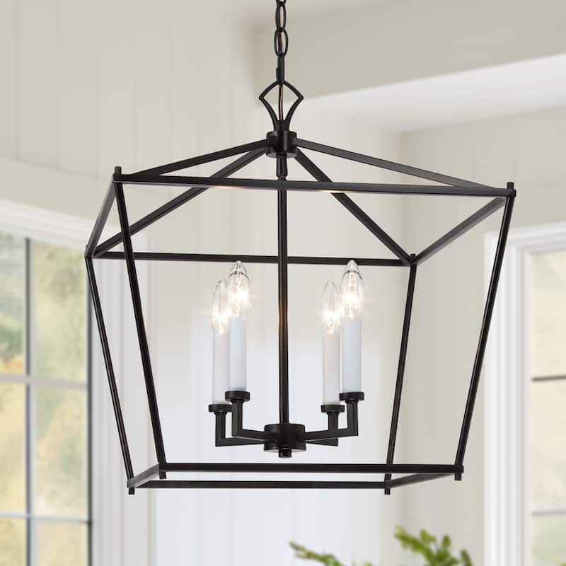 Modern Black 4-Light Lantern Chandelier Island Light for Kitchen Island - L17.5"*W17.5"*H20"