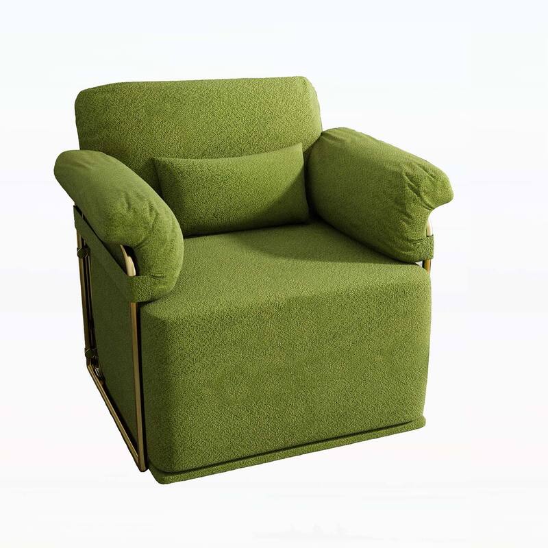 360 Degree Upholstered Armchair with Gold Metal Legs for Comfortable Reading and Relaxation - Green