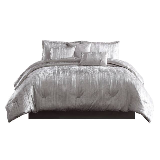 6 Piece Twin Comforter Set with Shimmering Appeal, Silver