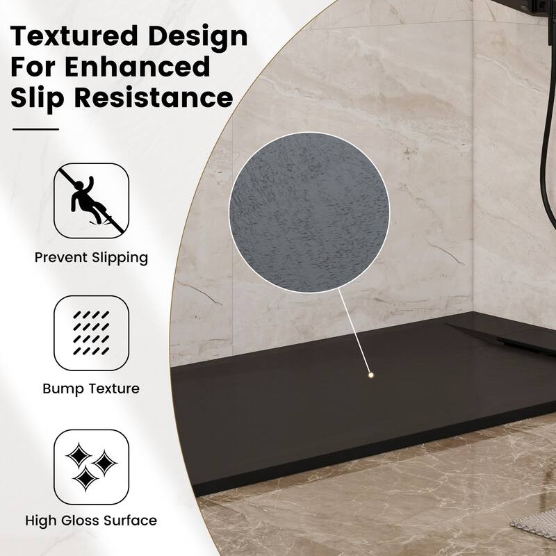 SMC Alcove Shower Pan Base with Reversible Drain, Low Profile, Wheelchair Access, Slip-Resistant, cUPC Certified