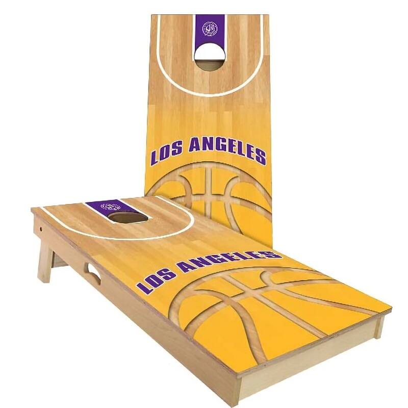 Los Angeles Basketball Outdoor Cornhole Board Set - Backyard 2x4 - Include Carrying Case