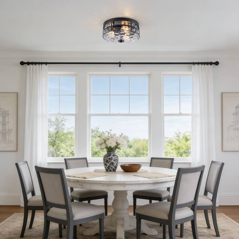 Starsky 3-Light Modern Clear Hammered Glass Flush Mount