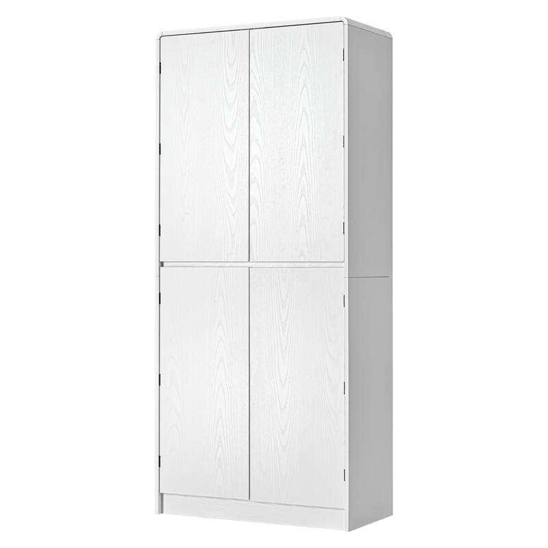 72" Tall Farmhouse Kitchen Pantry Cabinet with 8 Door Shelves, Curved Design Storage Cabinet with 3 Adjustable Shelves