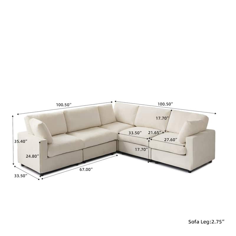 100.5'' V-shape Cloud Corner Sectional Sofa Chenille 5-Piece Modular Couch for Living Room Set
