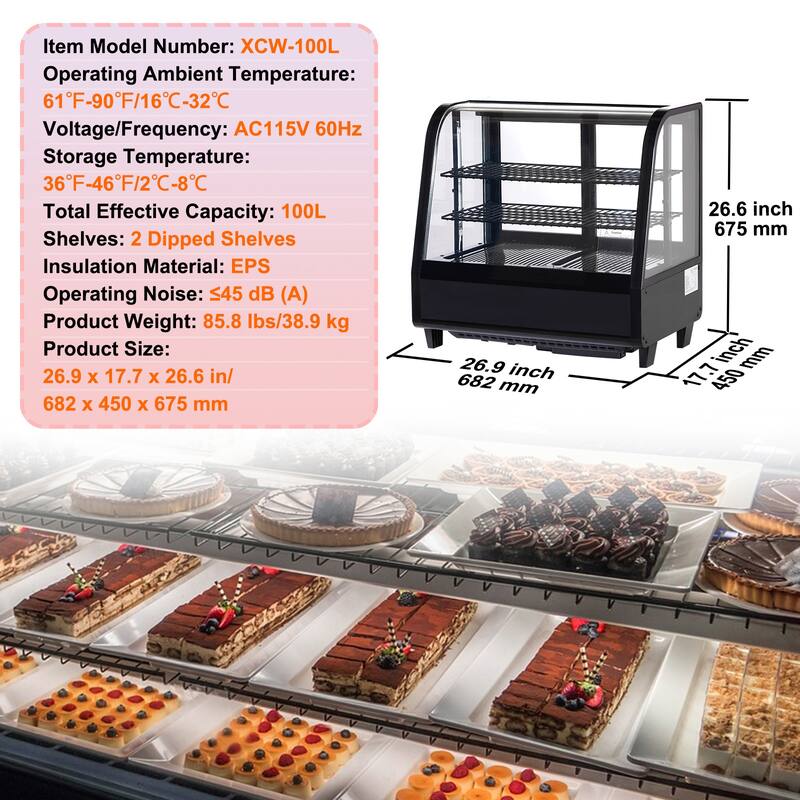 UIMOSO Refrigerated Display Case, 3.5 Cu.Ft./100L, 2-Tier, Countertop Pastry Display Case Commercial Display Refrigerator