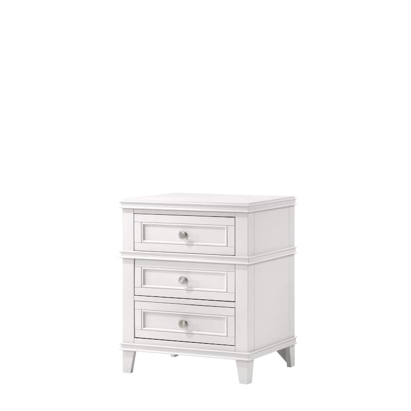 White 3-Drawer Nightstand with USB Charging Port - White