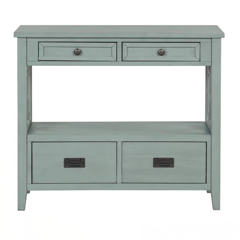 36'' Farmhouse Pine Wood Console Table Entry Sofa Table with 4 Drawers & 1 Storage Shelf for Entryway Living Room Bedroom