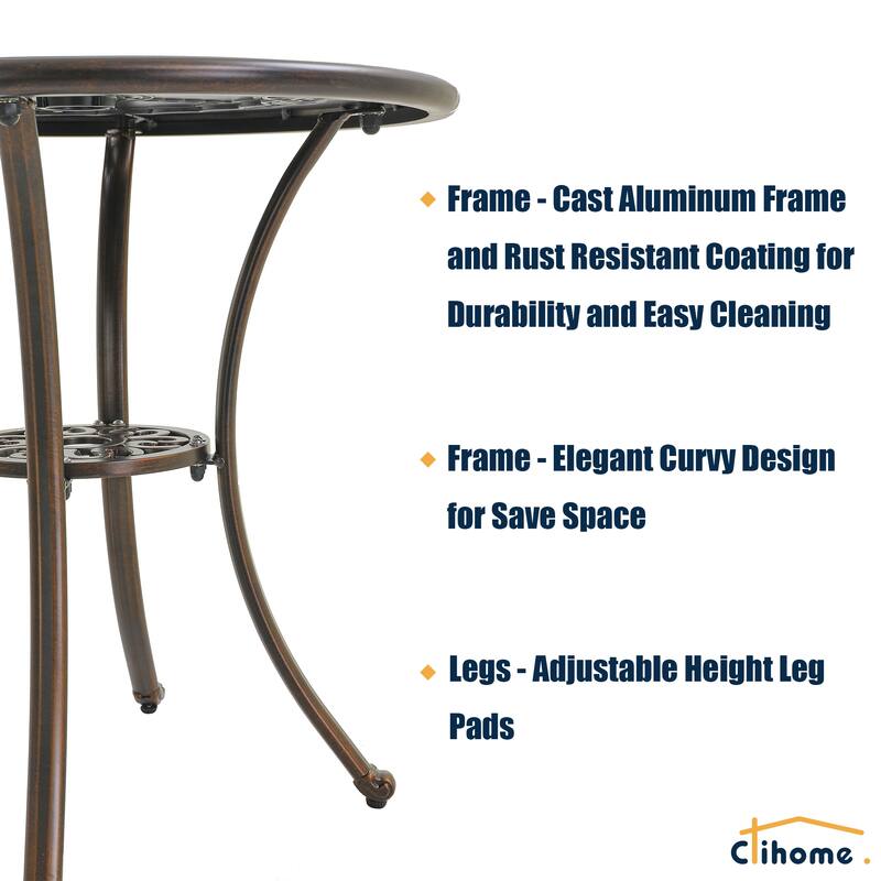 Clihome 3-Piece Cast Aluminum Bistro Table Set with Umbrella Hole
