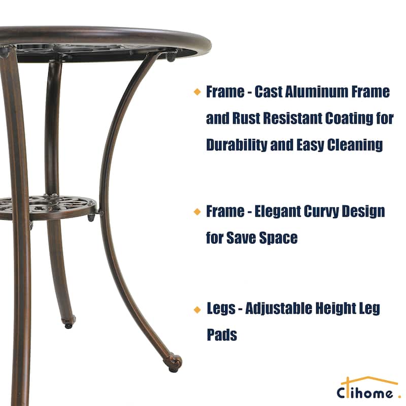 Clihome 3-Piece Outdoor Patio Cast Aluminum Bistro Set