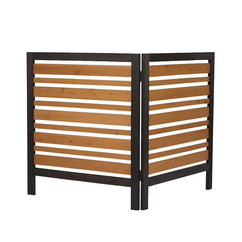 2-Panel Outdoor Air Conditioner Fence Screen, Outside Wood Privacy Fence, Backyard Garden Patio 38" W x 42" H - Black+Gold