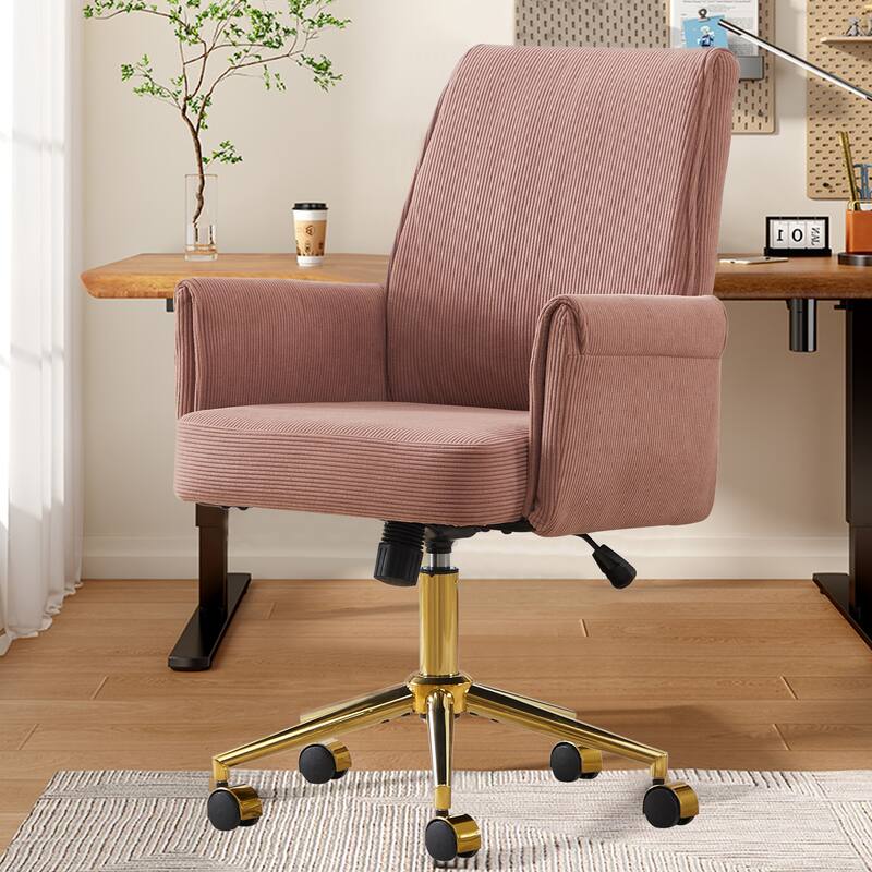 Corduroy Swivel Office Chair with Wheels, Ergonomic High Back Task Chair, Upholstered Accent Chair with Adjustable Height