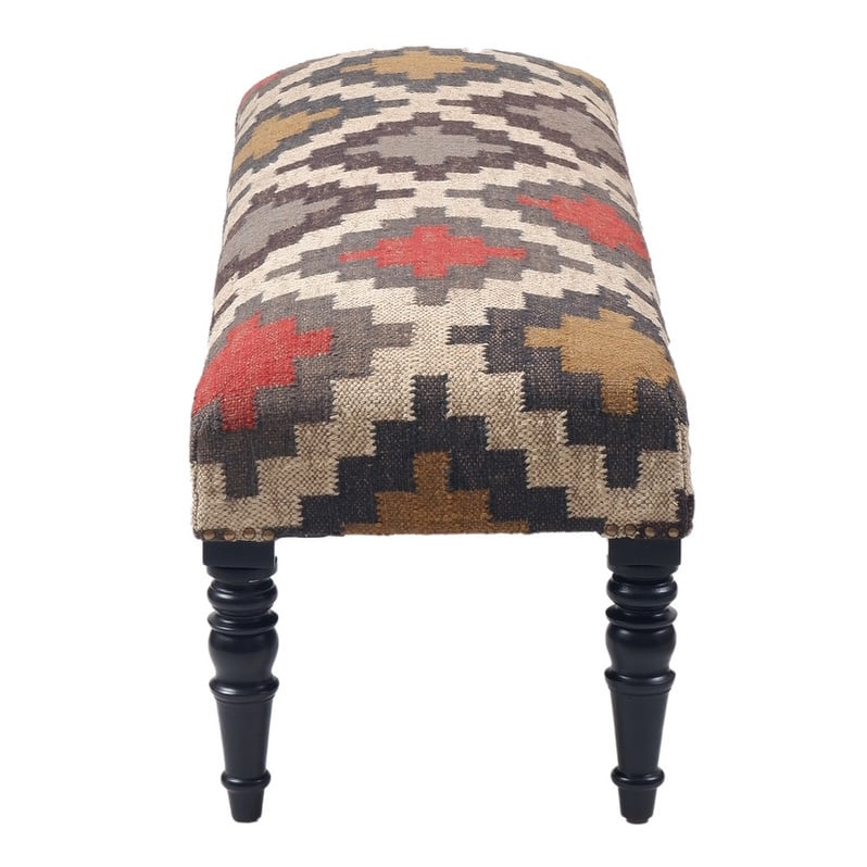 Handmade Kilim Upholstered Wooden Bench (India) - 48" W x 16" L x 18" H