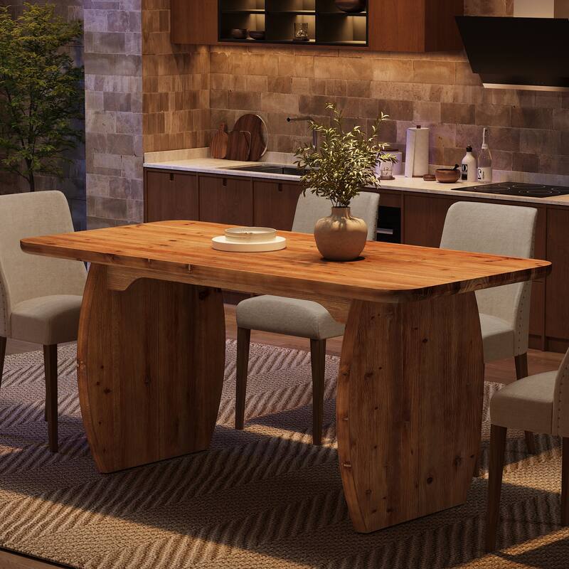 63'' Solid Wood Dining Table for 4-6 People, Sturdy Wooden Legs