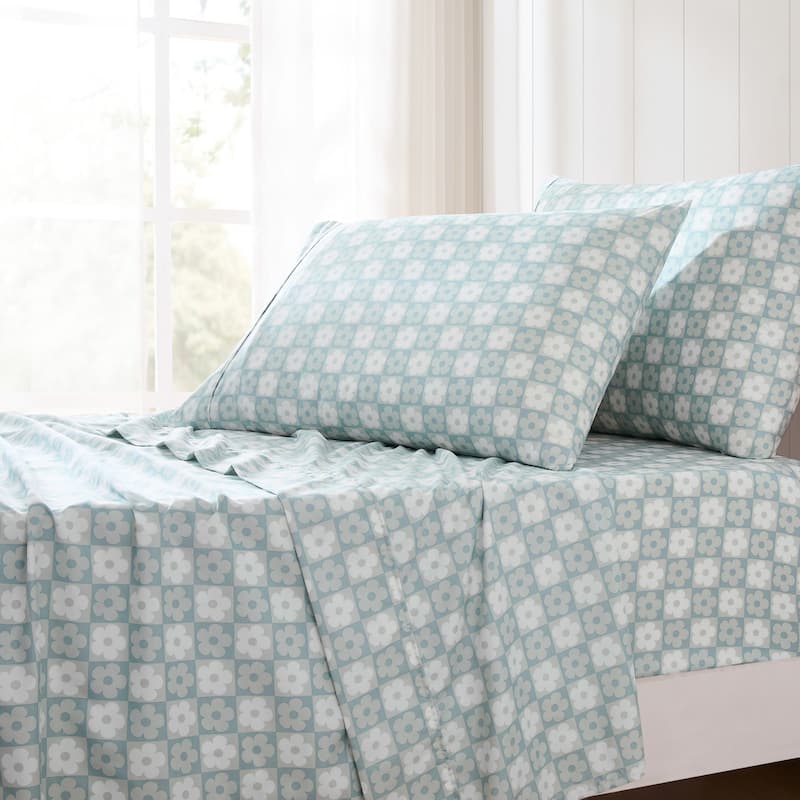 Lush Decor Daisy Checkered Aqua Sheet Set