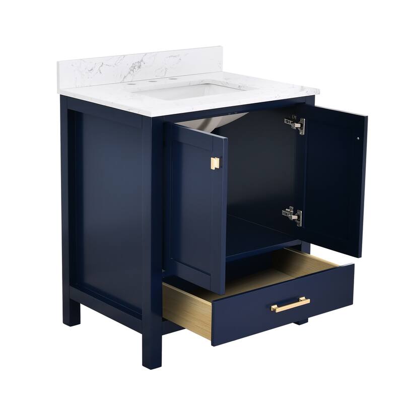 StarrySky 30 inch Undermount Single Sink Bathroom Vanity with Engineered Carrara Marble Top
