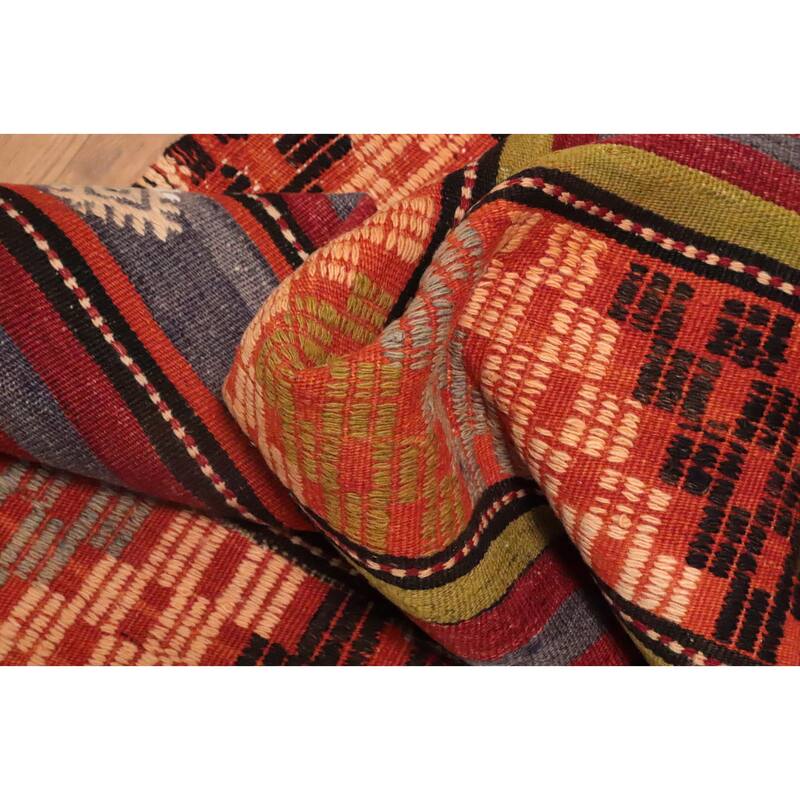 Hand Woven Oriental 100% Wool Carpet Southwestern Tribal Multi-Colored Kilim Area Rug - 10' 2'' X 5' 6''