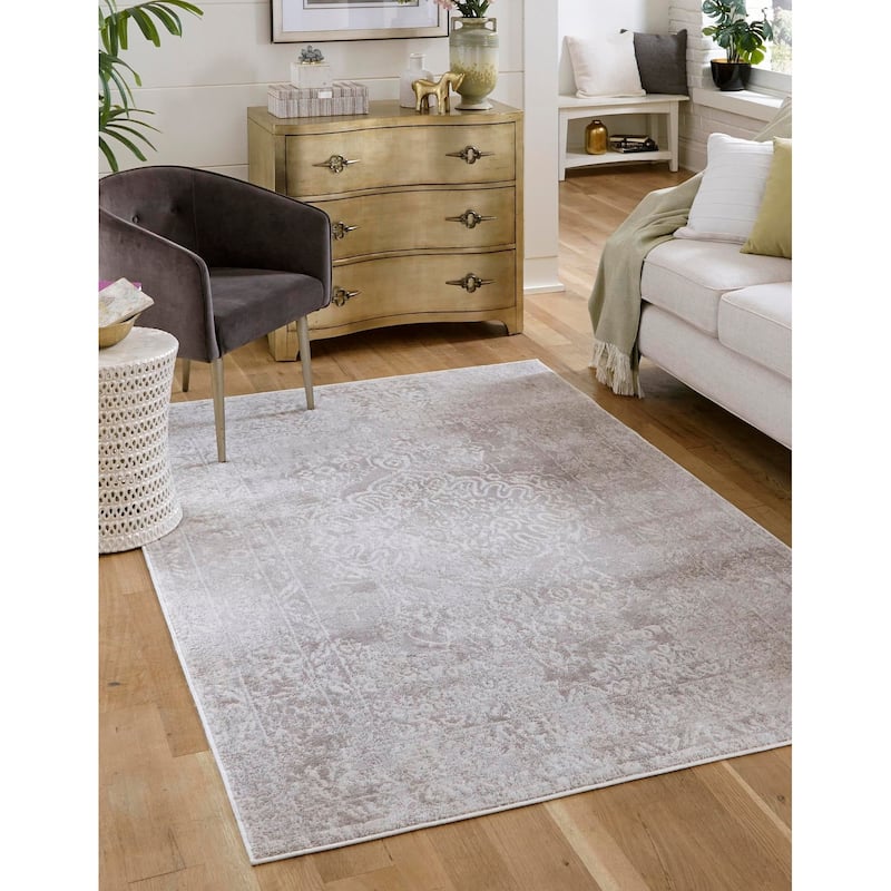 Contemporary Trabzon Collection Area Rug - Gray-Ivory - 6'x9'