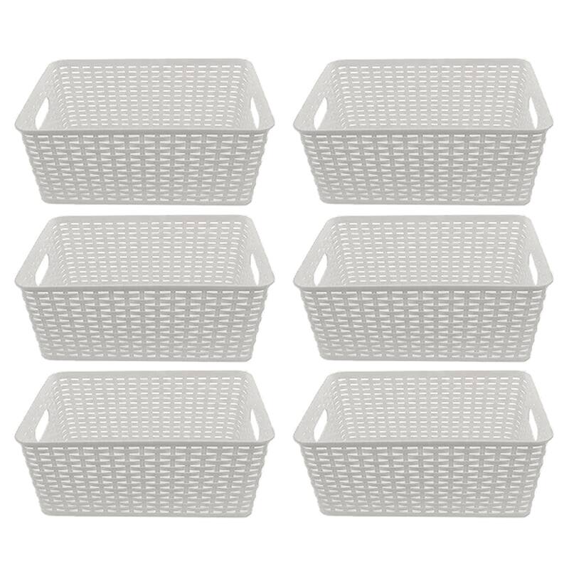 YBM Home Plastic Rattan Storage Box Basket Organizer, BA425 - Pack of 6 - White