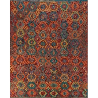 Orange Reversible Kilim Oriental Area Rug Flatweave Wool Carpet - 8'5